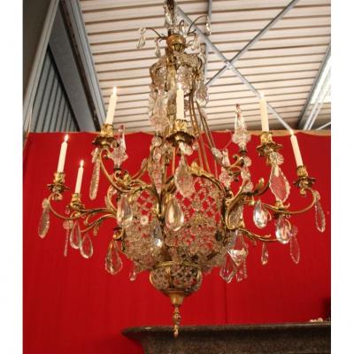 Large Bronze And Crystal Chandelier 19th Has 10 Lights 140 Cm High 
