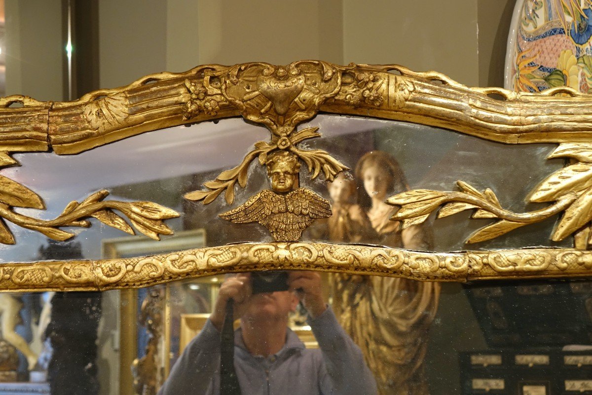 Large Mirror In Carved And Gilded Wood, Italy, 18th C.-photo-4