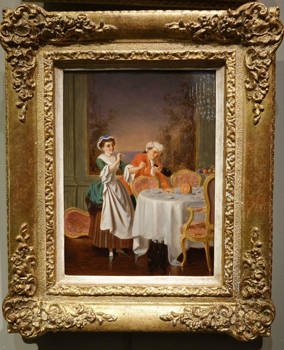 Pair Of Genre Scenes In The 18th Century, Pt Van Wijngaerdt, 1816-1893-photo-3