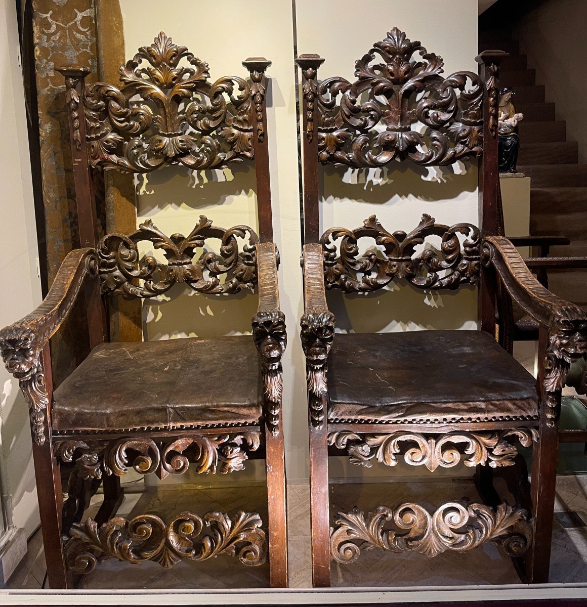 Very Large Pair Of Armchairs, Italy, Tuscany, 17th C.-photo-4