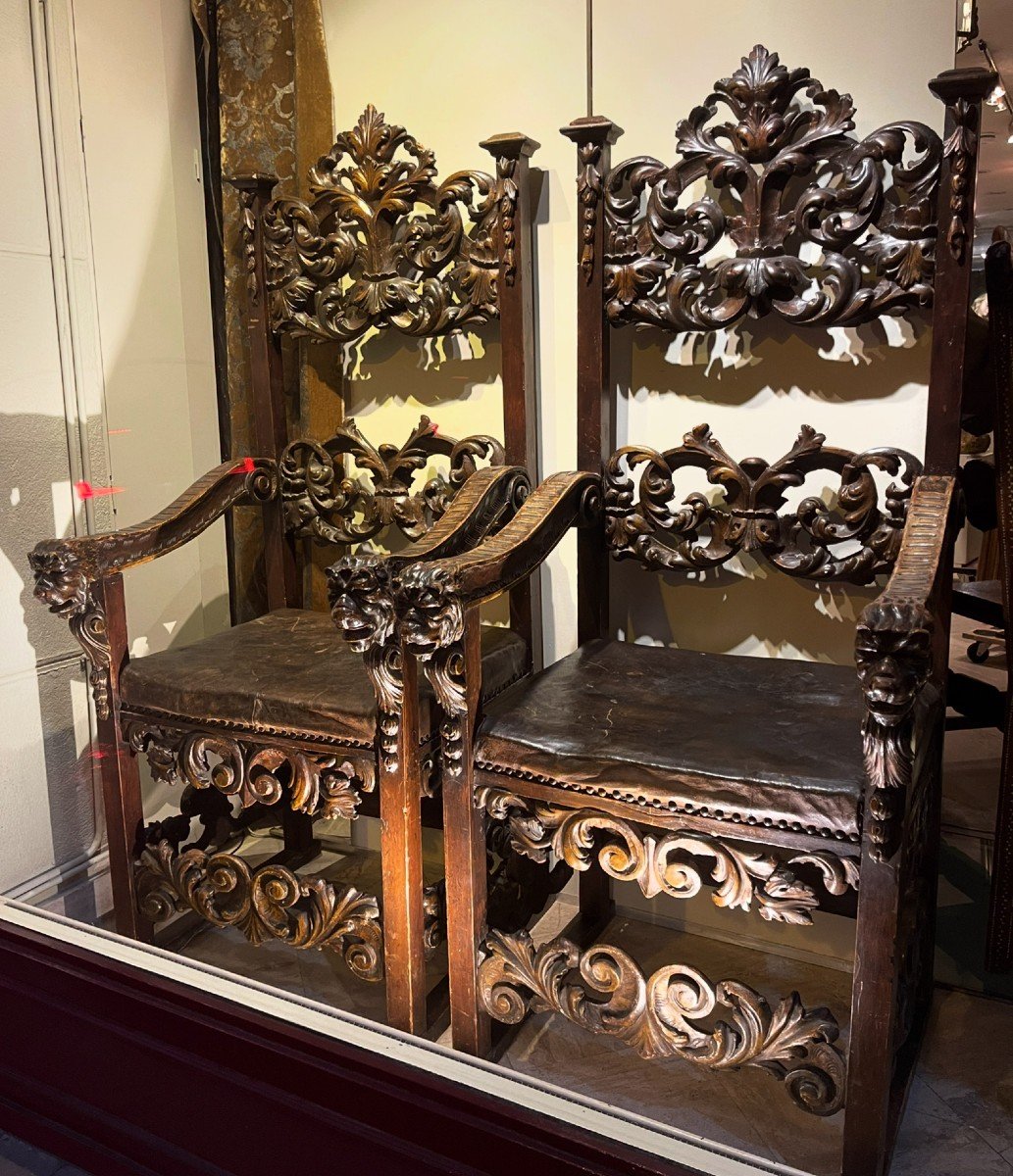 Very Large Pair Of Armchairs, Italy, Tuscany, 17th C.-photo-4