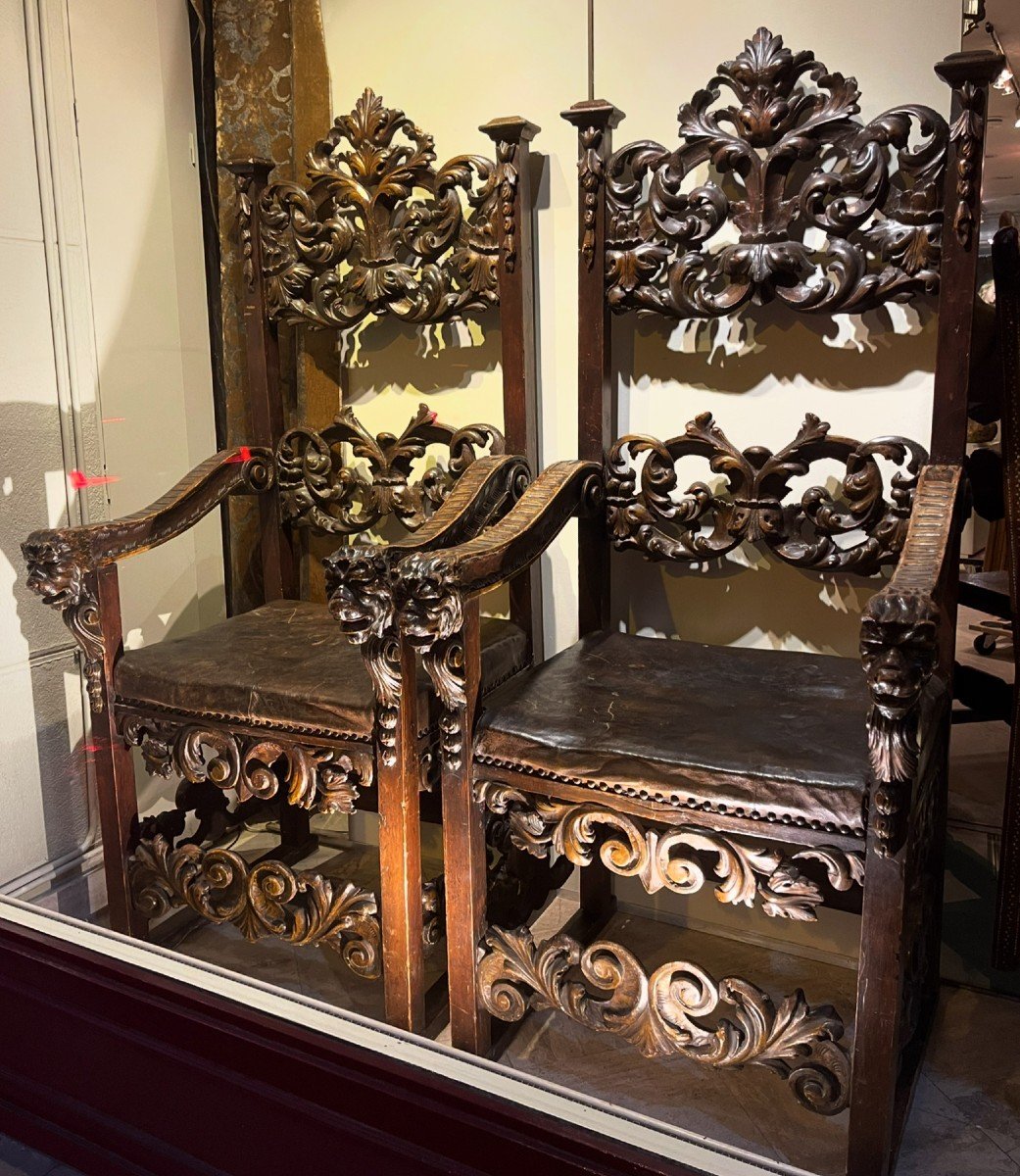 Very Large Pair Of Armchairs, Italy, Tuscany, 17th C.