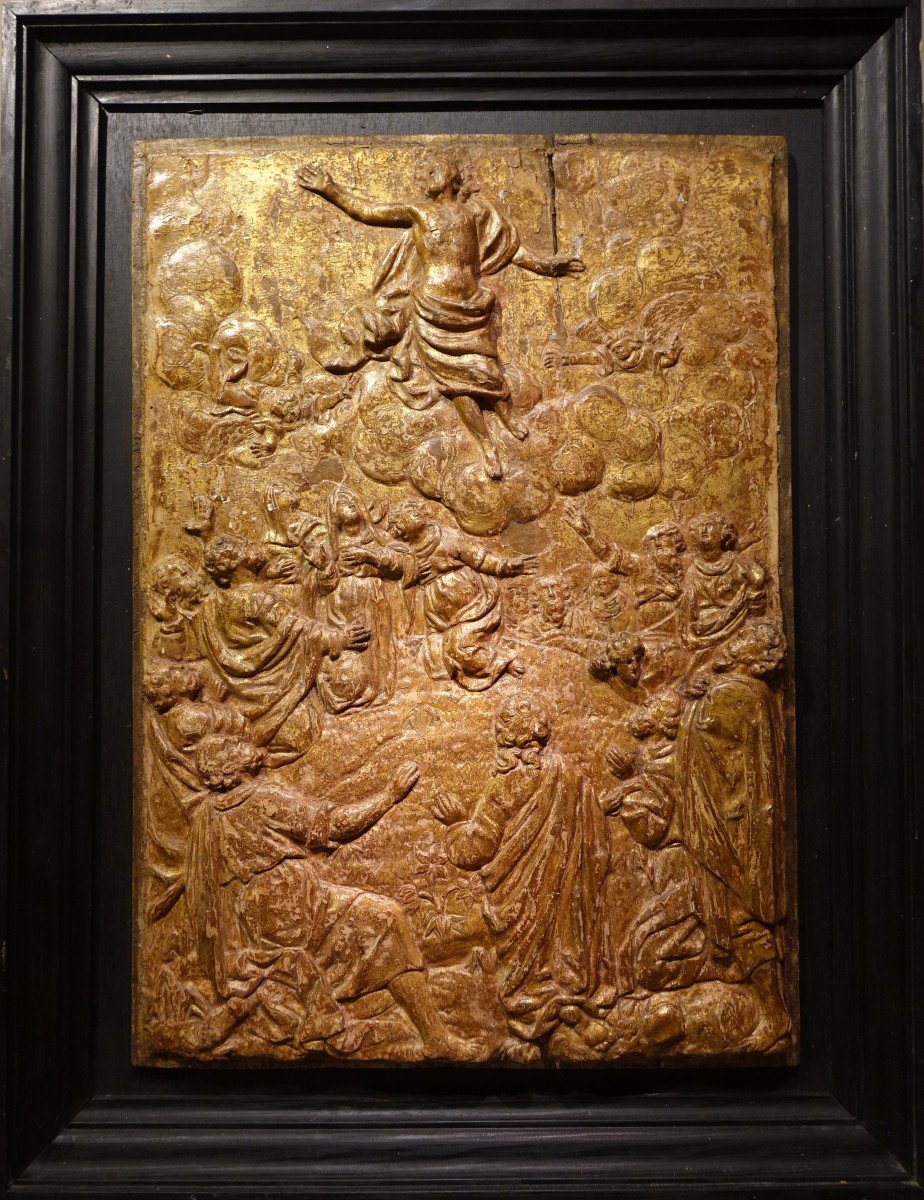 The Ascension Of Christ, Bas-relief In Golden Wood, 17th C. Flanders?-photo-3