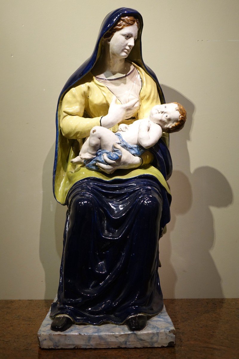 Virgin And Child In Earthenware (malicorne?), 19th C.