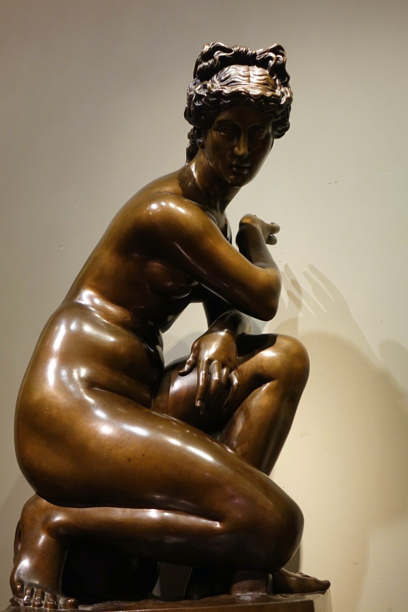 Grand bronze de Barbedienne, Aphrodite accroupie, 19e S.-photo-8