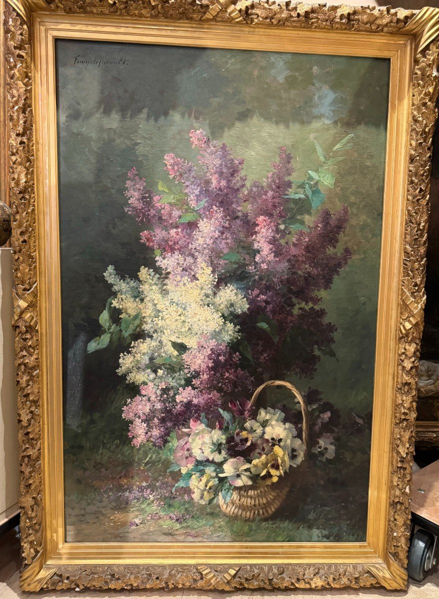 Oil On Canvas "bouquet Of Lilas", Furcy De Lavault" 1847-1915-photo-2