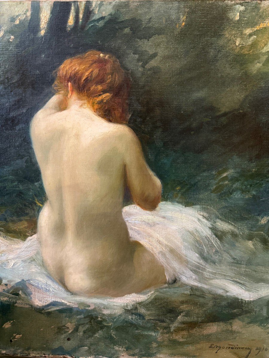 Femme assise nue, de dos, E. MONDINEU, 1910