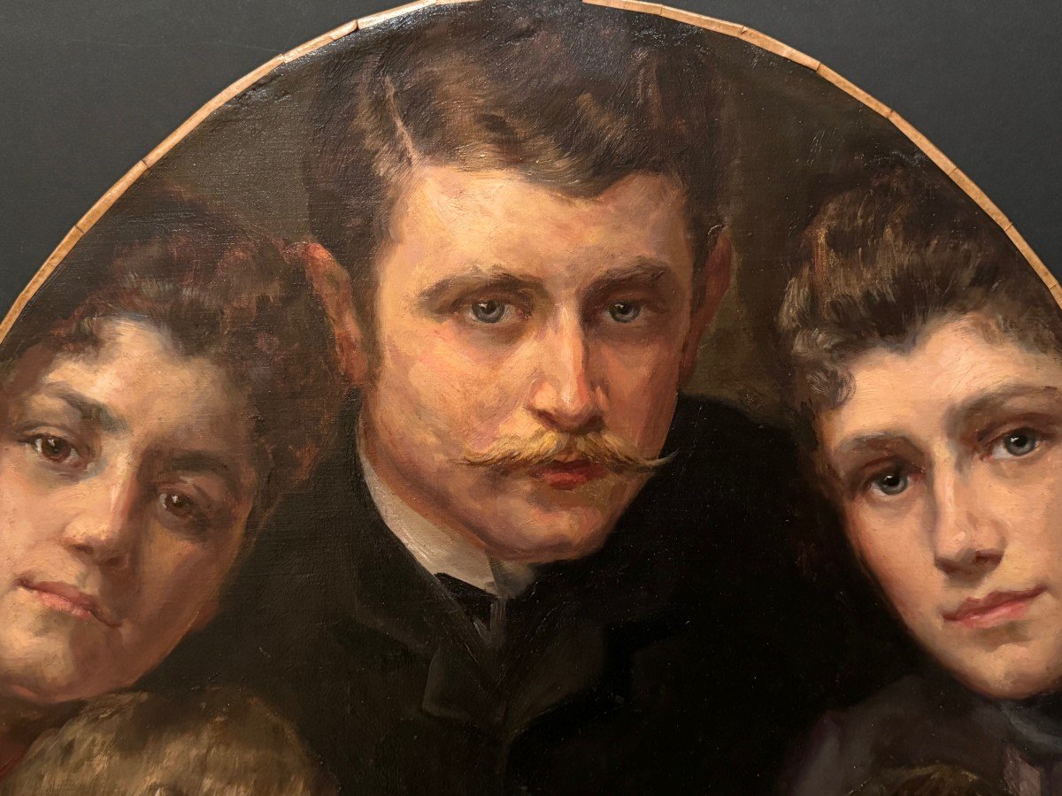 Multiple Portraits In Oval, Oil On Canvas Attributed To Eugénie Van Ham, Around 1875-photo-2