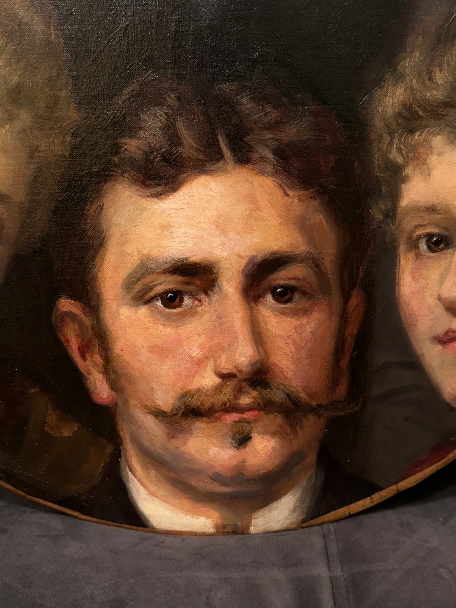 Multiple Portraits In Oval, Oil On Canvas Attributed To Eugénie Van Ham, Around 1875-photo-3