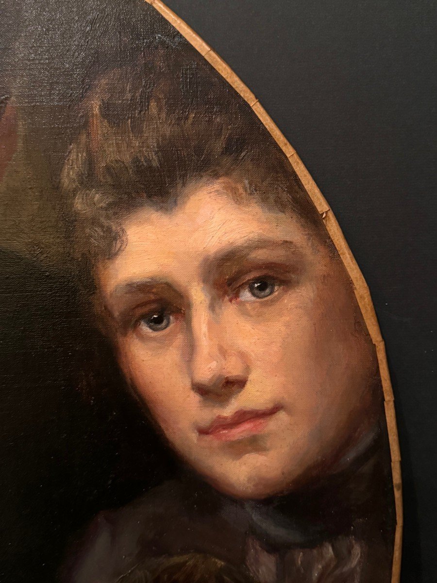 Multiple Portraits In Oval, Oil On Canvas Attributed To Eugénie Van Ham, Around 1875-photo-4