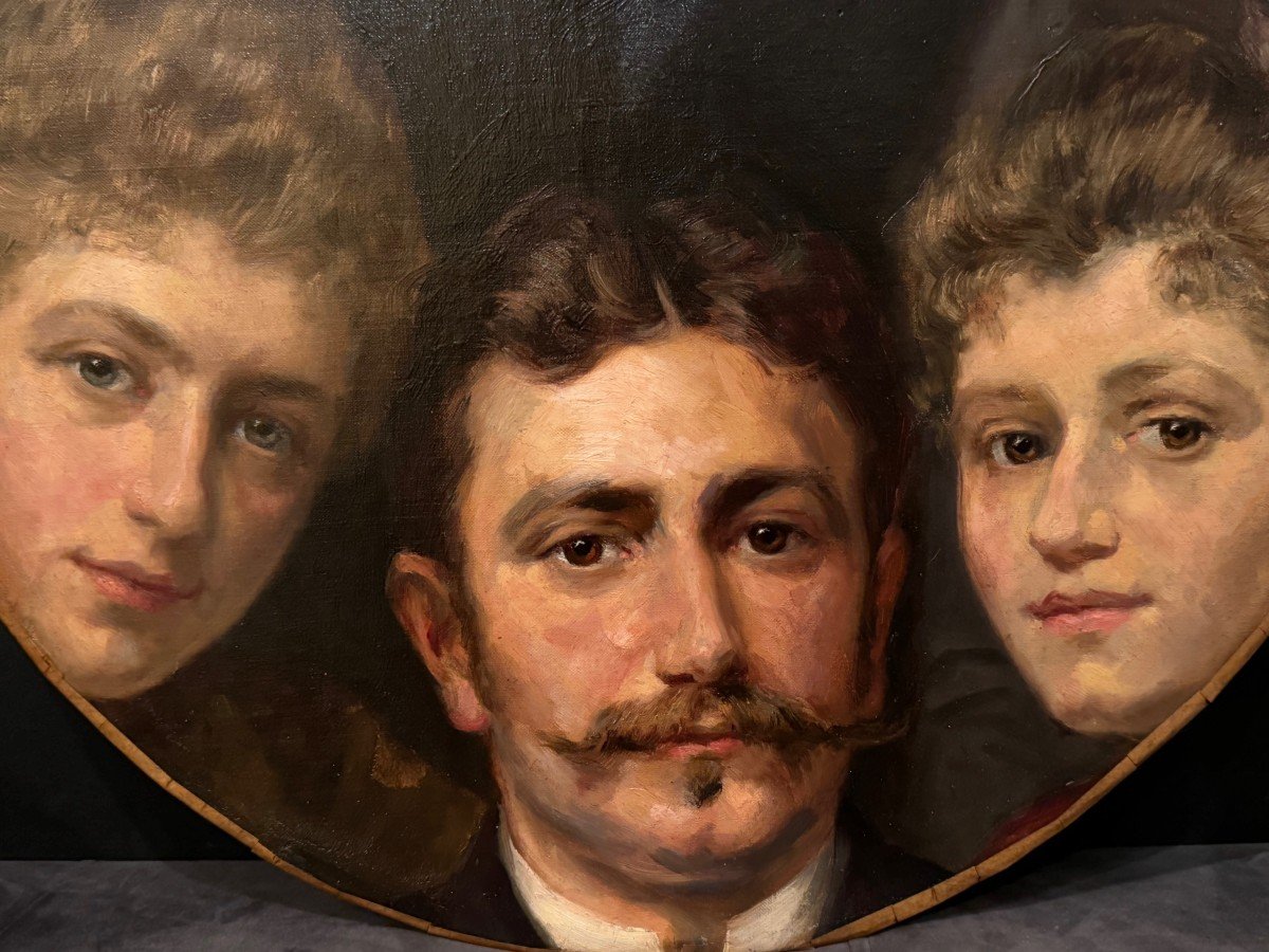 Multiple Portraits In Oval, Oil On Canvas Attributed To Eugénie Van Ham, Around 1875-photo-5