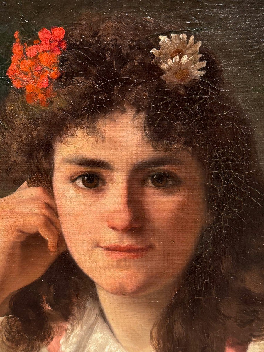 Portrait Of A Young Girl With A Bouquet Of Roses, V.hugon, 1896-photo-1