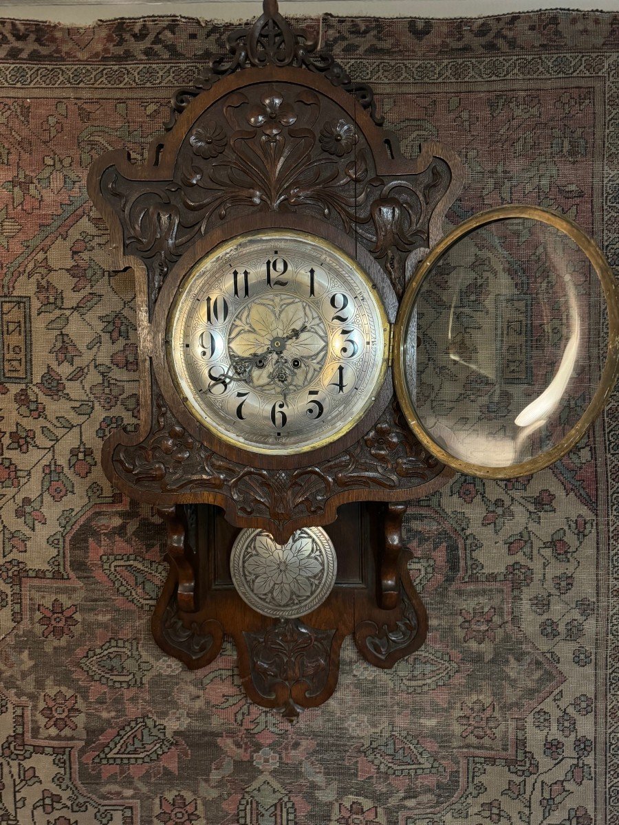 Carved Wood Wall Clock, Germany, 19th C.-photo-3