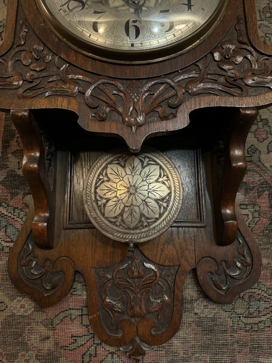 Carved Wood Wall Clock, Germany, 19th C.-photo-1