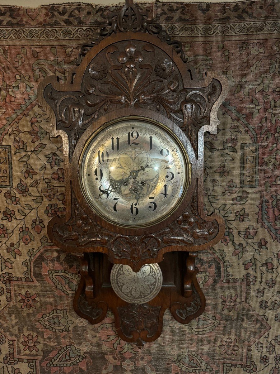 Carved Wood Wall Clock, Germany, 19th C.-photo-3