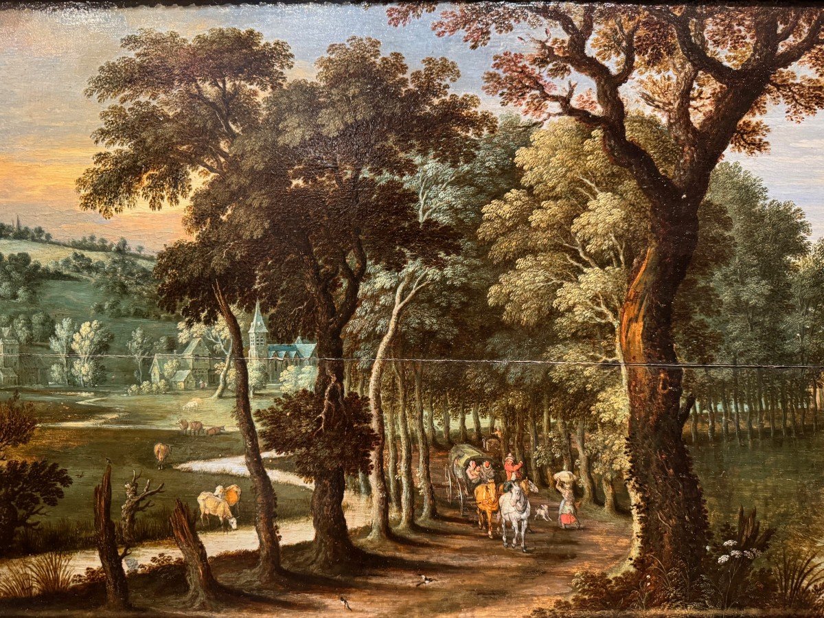 Scène champêtre, Huile sur panneau attribuée à A.Govaerts, Flandres 17e s.-photo-2