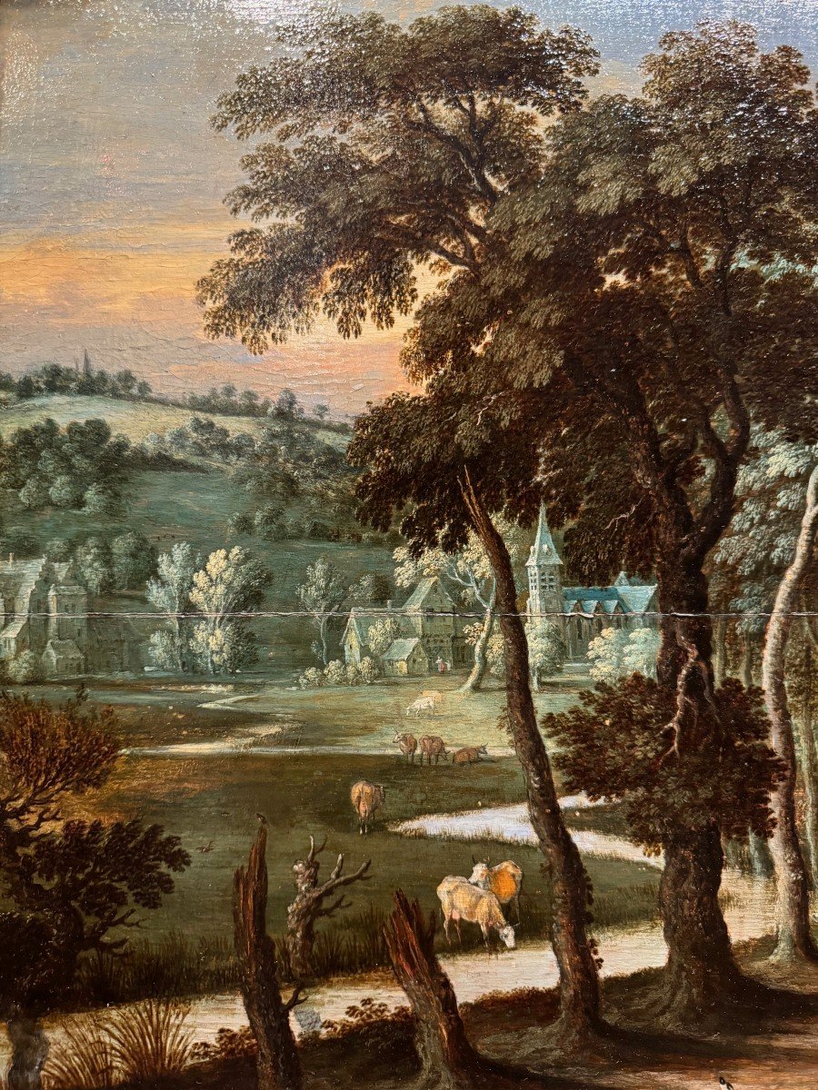 Scène champêtre, Huile sur panneau attribuée à A.Govaerts, Flandres 17e s.-photo-4