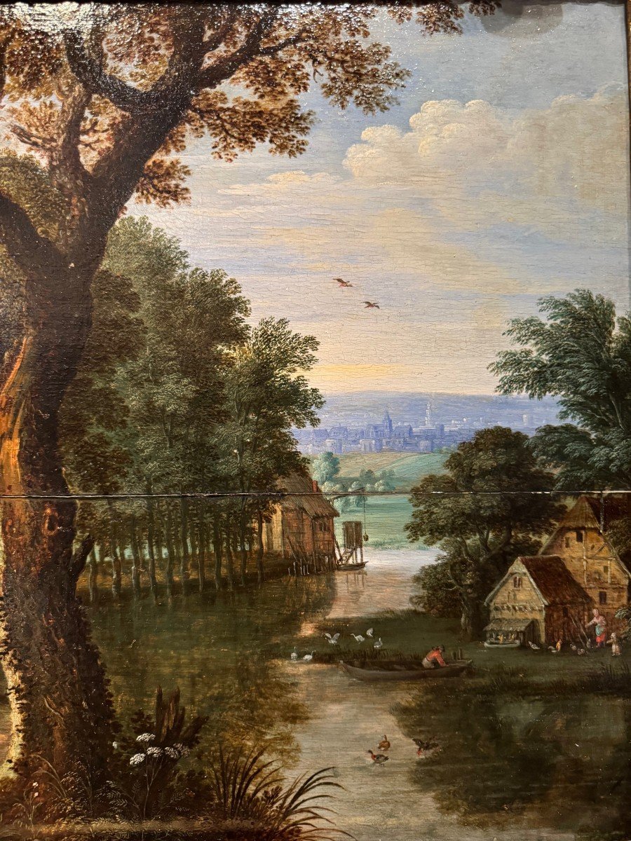 Scène champêtre, Huile sur panneau attribuée à A.Govaerts, Flandres 17e s.-photo-2