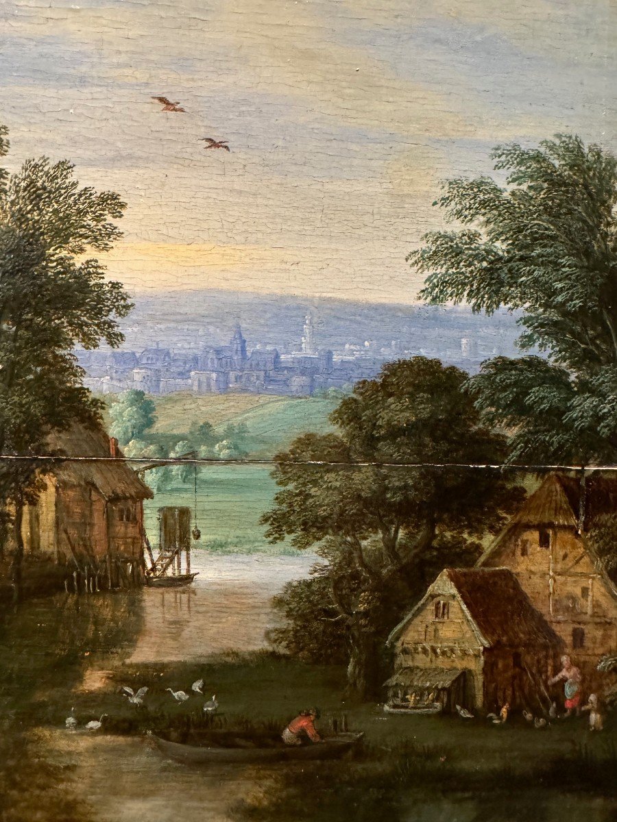 Scène champêtre, Huile sur panneau attribuée à A.Govaerts, Flandres 17e s.-photo-3