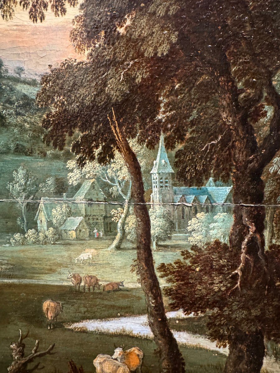 Scène champêtre, Huile sur panneau attribuée à A.Govaerts, Flandres 17e s.-photo-4