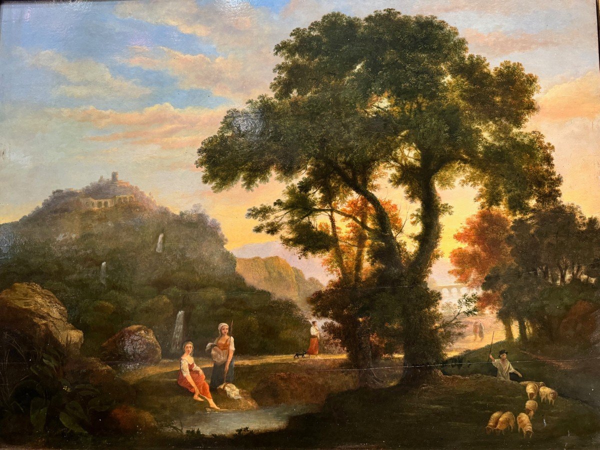 "peasant Stopover In The Roman Countryside", Italian School, 18th Century.-photo-2