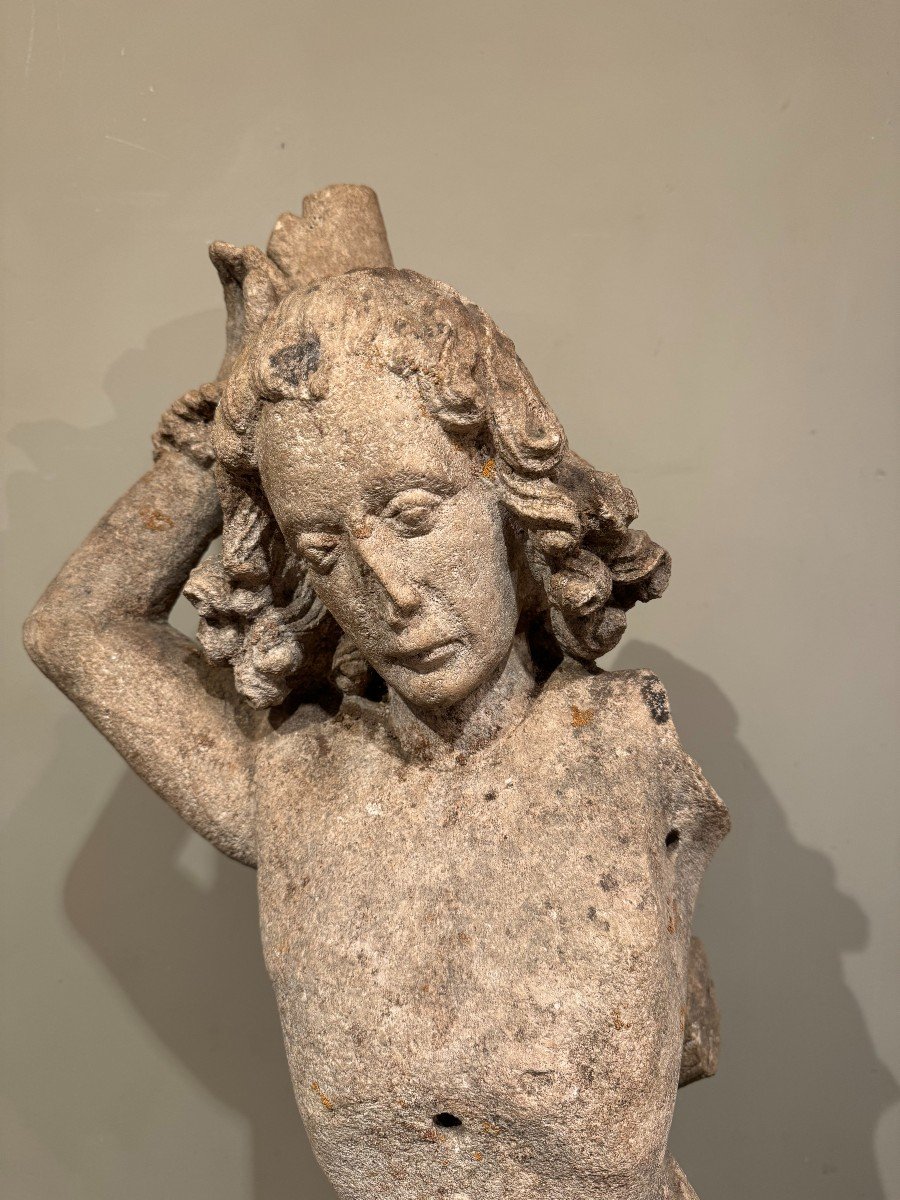 Saint Sebastian, Stone, End Of 15th Century.-photo-2