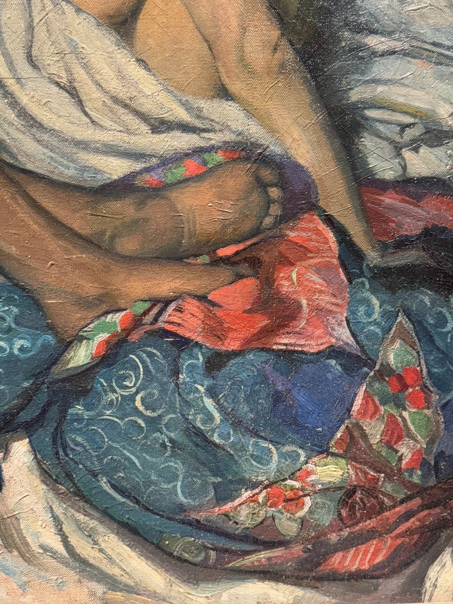 "les deux amies", huile sur toile signée F.MOLINA, Datée 1925-photo-3