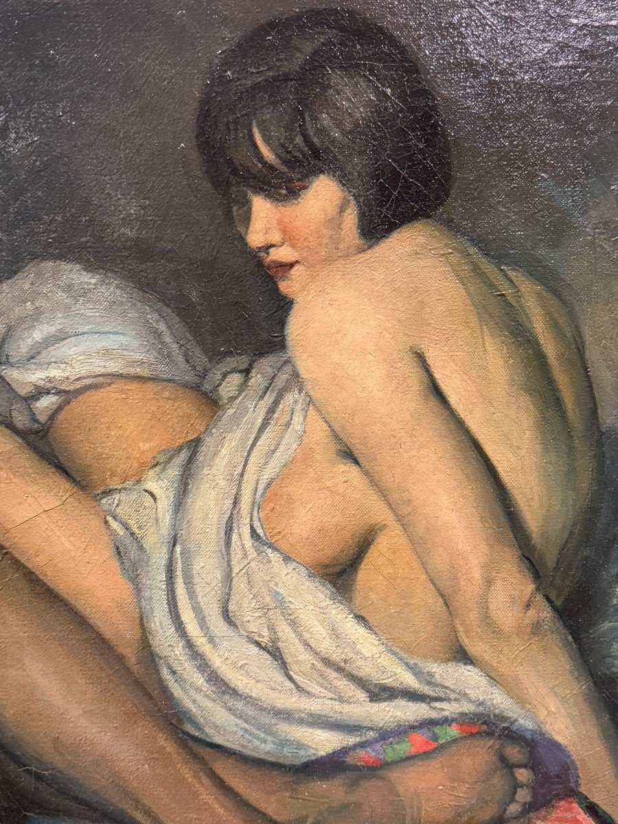 "les deux amies", huile sur toile signée F.MOLINA, Datée 1925-photo-4