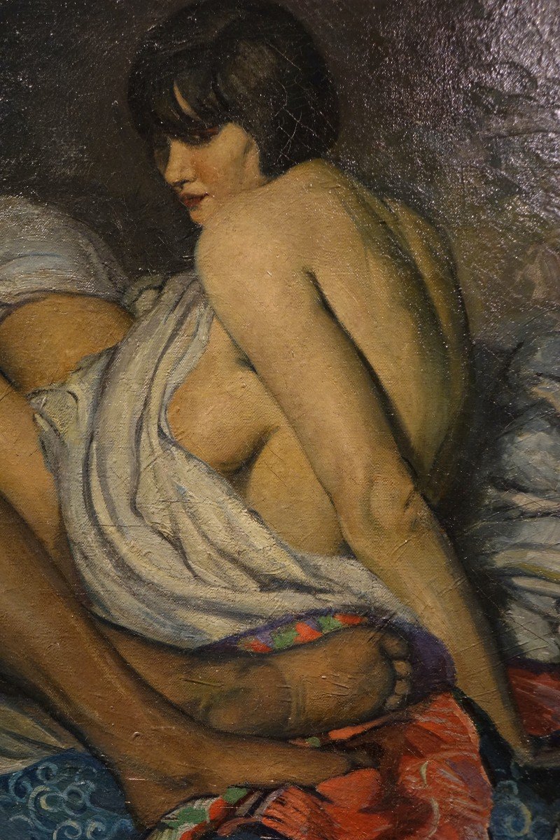 "les deux amies", huile sur toile signée F.MOLINA, Datée 1925-photo-2