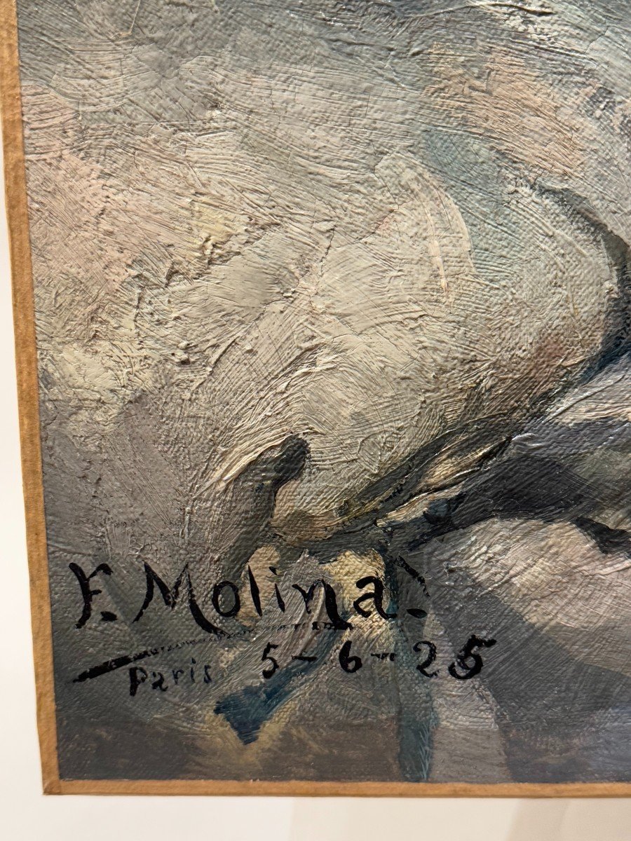 "les deux amies", huile sur toile signée F.MOLINA, Datée 1925-photo-2