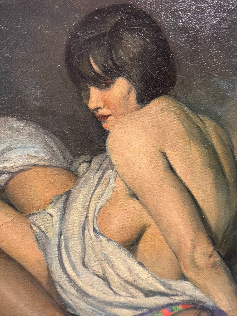 "les deux amies", huile sur toile signée F.MOLINA, Datée 1925-photo-4