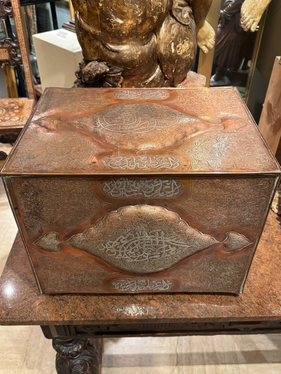 Solid Copper Cabinet With Silver Inlay, Egypt, Late 19th Century-photo-2