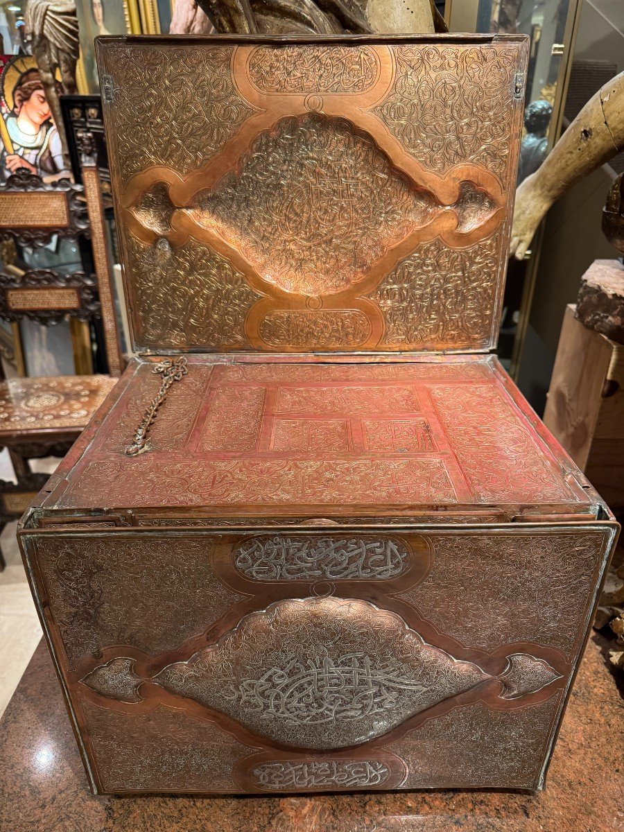 Solid Copper Cabinet With Silver Inlay, Egypt, Late 19th Century-photo-7