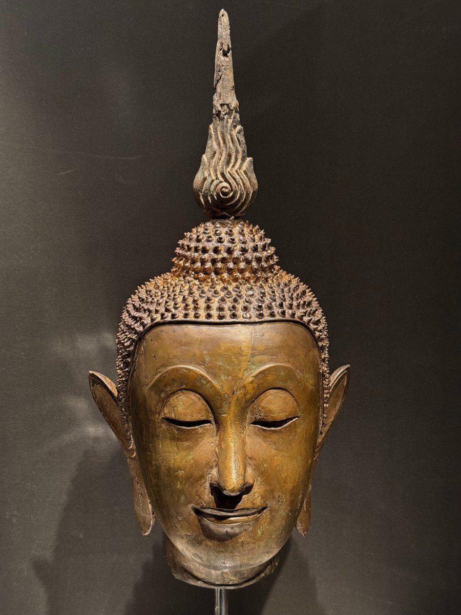 Tête de Bouddha en bronze, Rattanakosin, 19e S.-photo-4