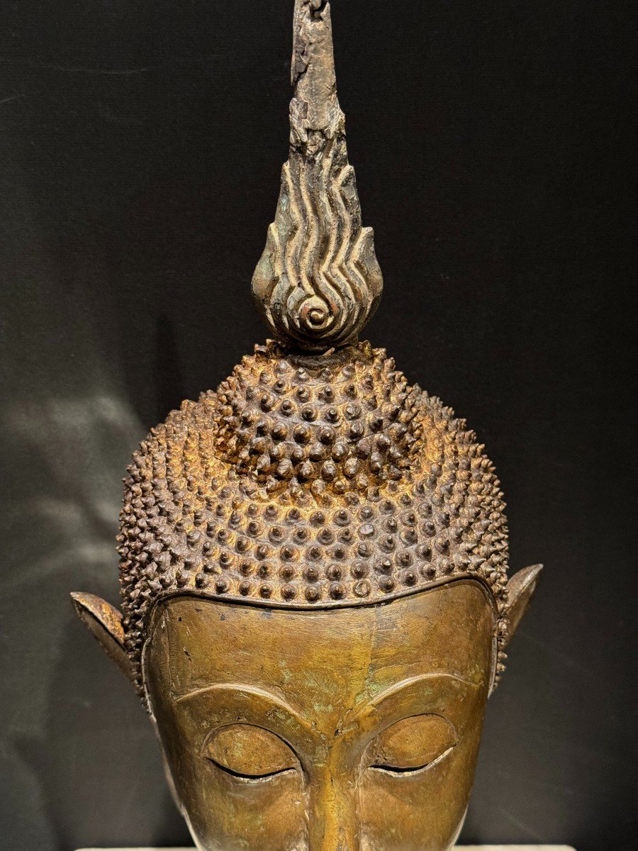 Tête de Bouddha en bronze, Rattanakosin, 19e S.-photo-2