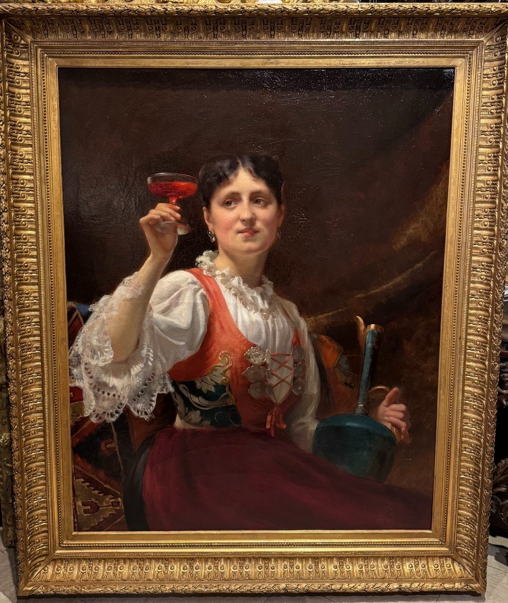 "young Woman Holding A Cup Of Wine", Auguste Delecluse, 1875