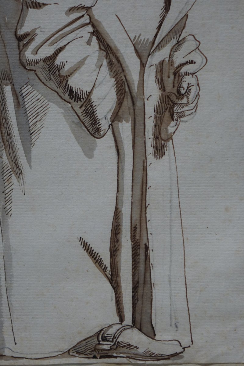 Drawing In Brown Ink Representing A Hunchback, Attributed To Ghezzi, Rome, 18th C.-photo-4