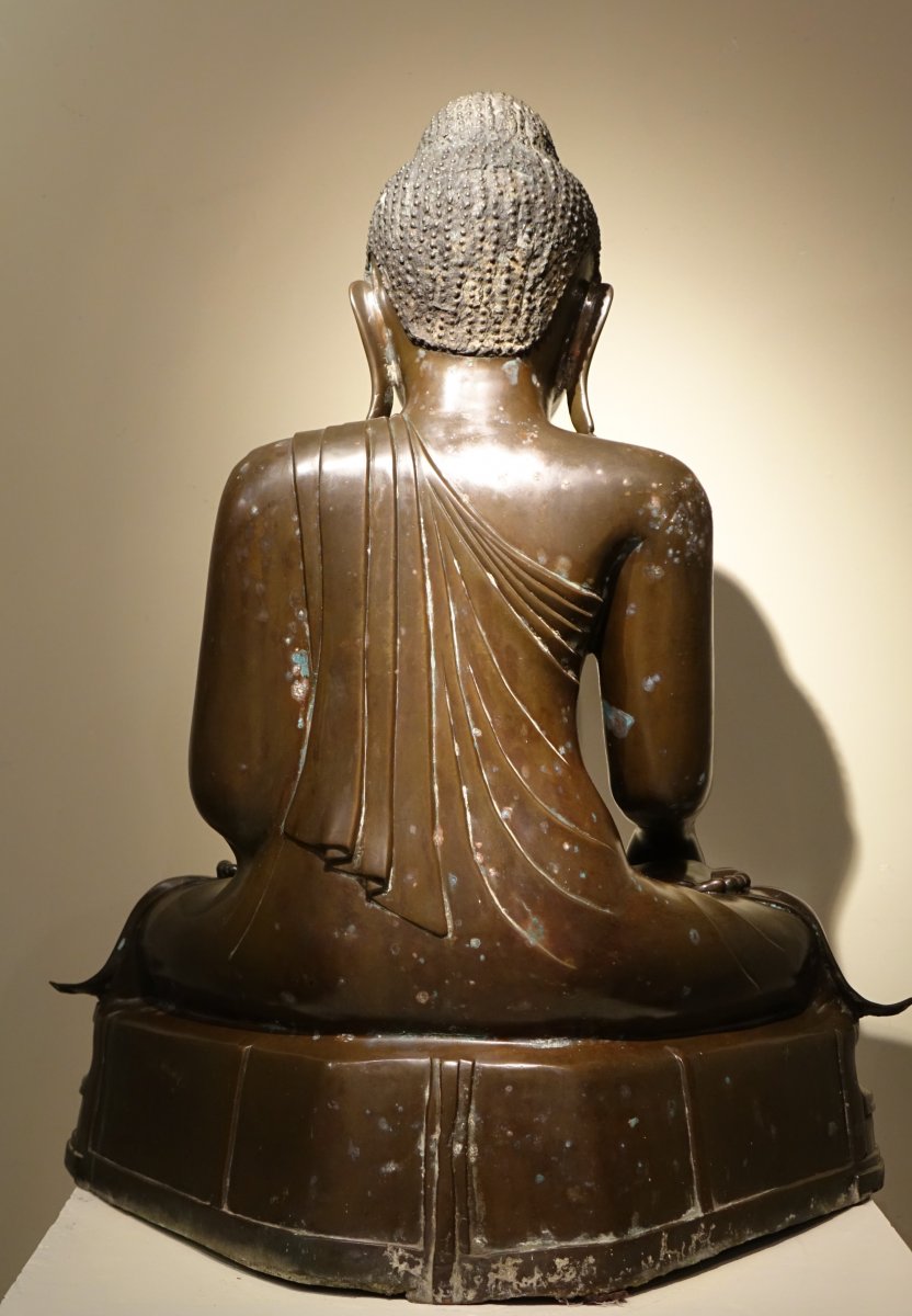 Sitting Buddha In Bhumisparsa Mùdra, Bronze, Burma, 19th C.-photo-5