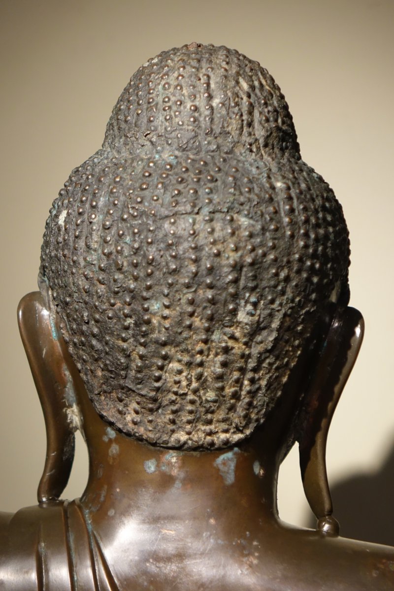 Sitting Buddha In Bhumisparsa Mùdra, Bronze, Burma, 19th C.-photo-6