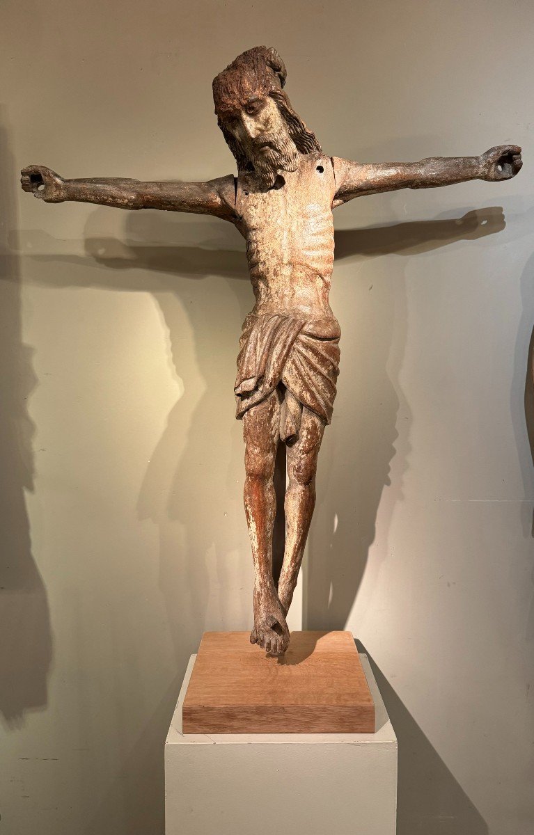 Large Christ In Oak Wood, Burgundy, 15th C.-photo-2