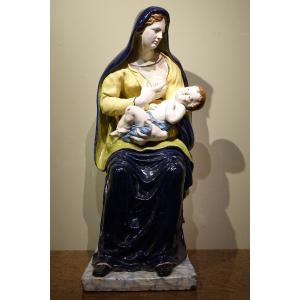 Vierge à l'Enfant En Faïence ( Malicorne?) , 19e S.