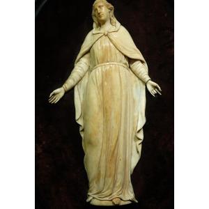 Virgin Of Adoration, High Relief In Ivory, France? 18th C.