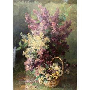 Oil On Canvas "bouquet Of Lilas", Furcy De Lavault" 1847-1915