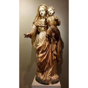 Large Virgin And Child In Carved Wood, France, 17th C.