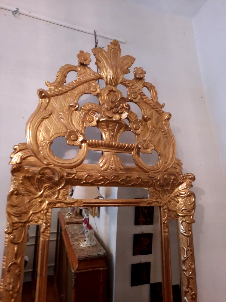 Louis XIV Mirror In Golden Wood With Parecloses. 19th Century Period.-photo-2