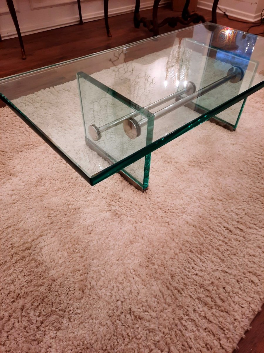 Glass And Chrome Metal Coffee Table Circa 1940s/1950s -photo-3