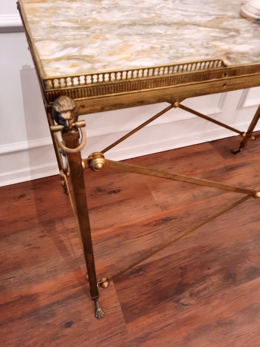 Elegant Pair Of Bronze And Brass Serving Trolleys With Marble Top. 20th Century Louis XVI Style.-photo-3