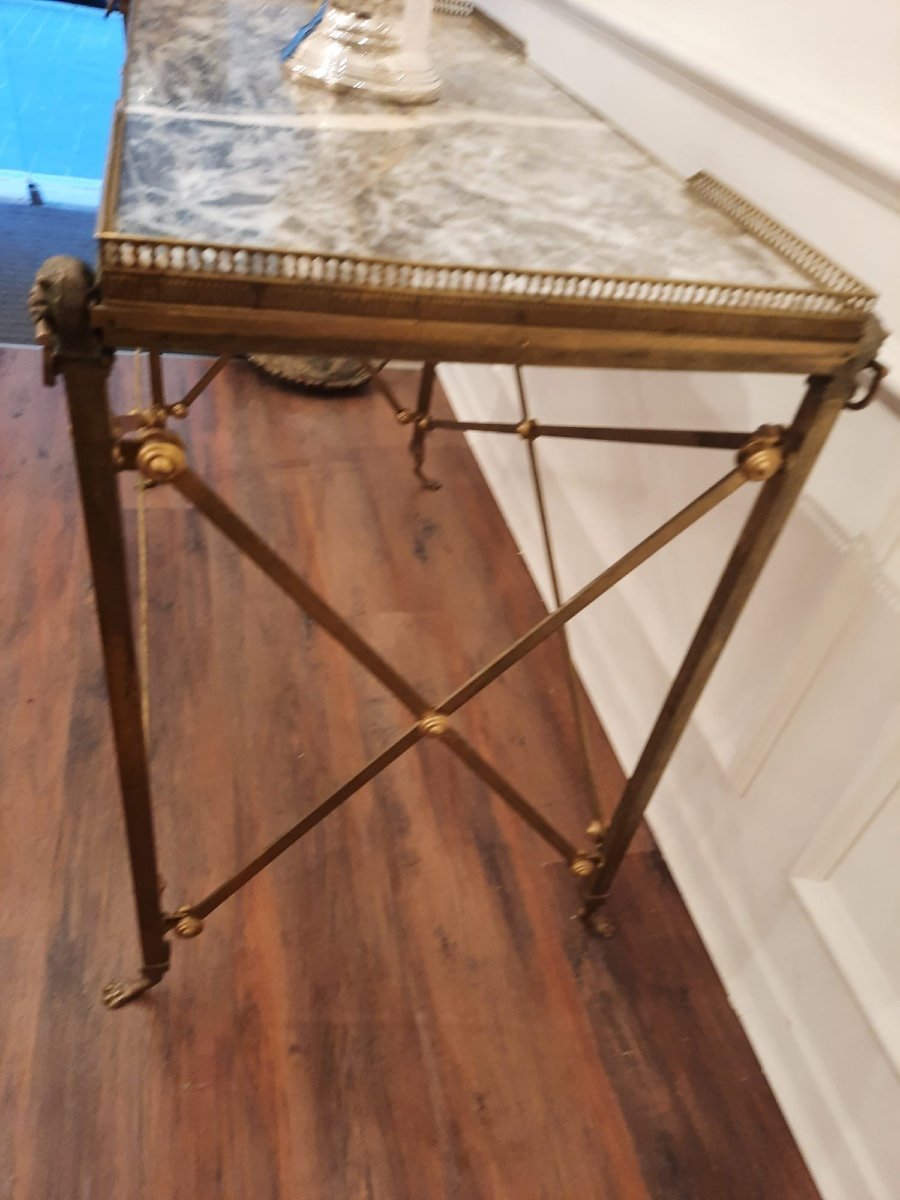 Elegant Pair Of Bronze And Brass Serving Trolleys With Marble Top. 20th Century Louis XVI Style.-photo-2