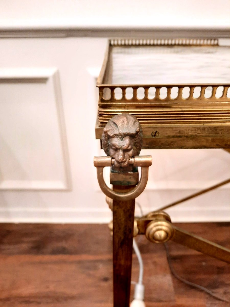 Elegant Pair Of Bronze And Brass Serving Trolleys With Marble Top. 20th Century Louis XVI Style.-photo-3