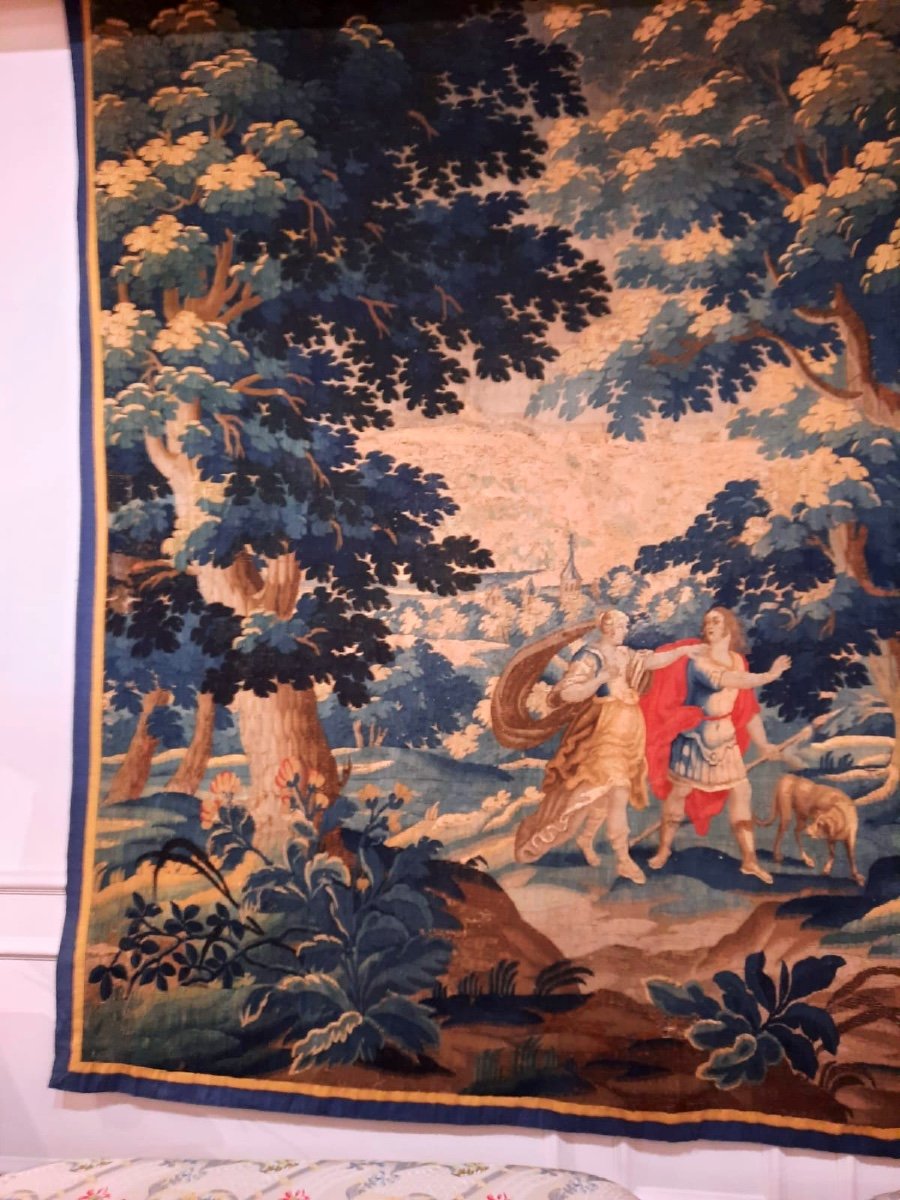 Tapisserie Aubusson  "Rencontre dans Un Parc"  Epoque XVIIIème Siècle-photo-3